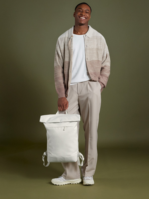 Weißer Roll Top Rucksack, personalisierte Merchandise Mitarbeitergeschenke